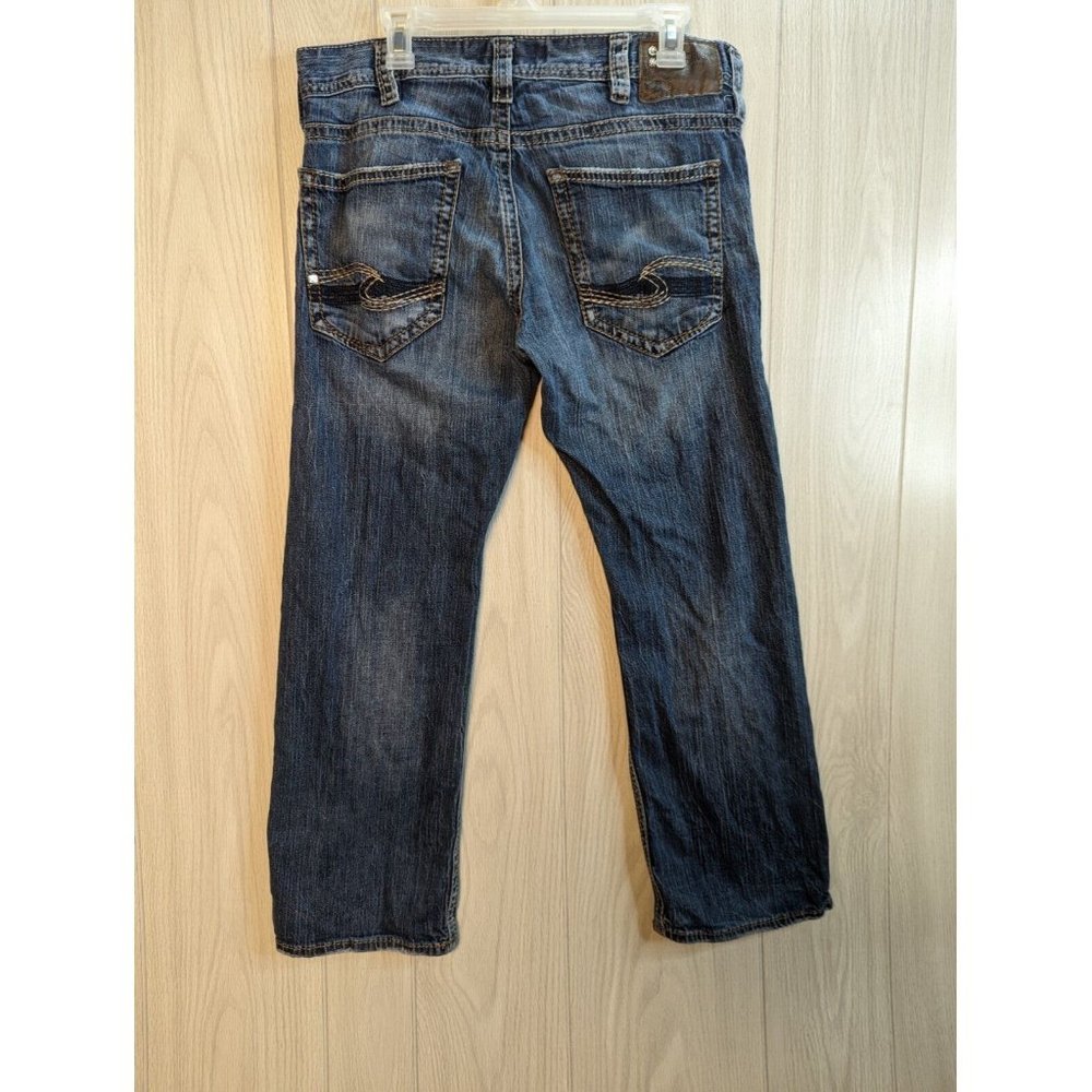 MENS SILVER ZAC FLAP Pockets Mens 33 x 30 Blue Jeans Denim Thick Stitch **34x30 - Picture 5 of 11
